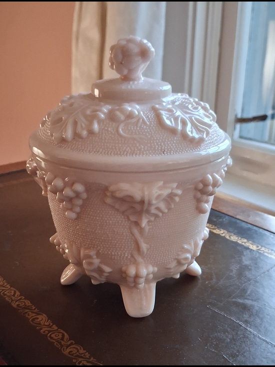 Jeannette Glass Other - Vintage-Style Pink Milk Glass Covered Candy Dish
